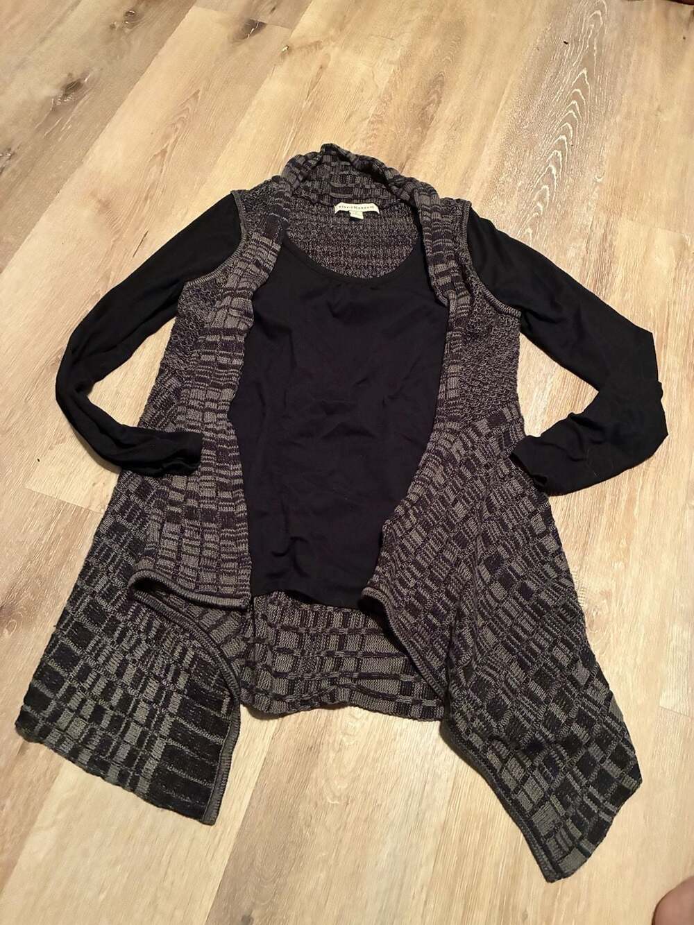 Debbie Morgan Open Front Asymmetric Draped Knit Cardigan Vest